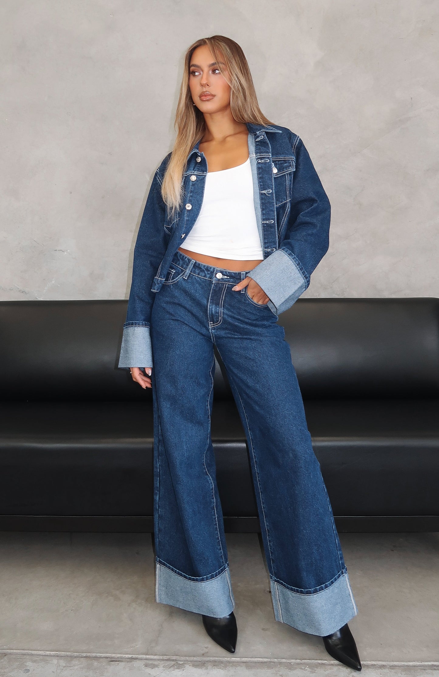 Charlotte Mid Rise Wide Leg Jeans Dark Indigo