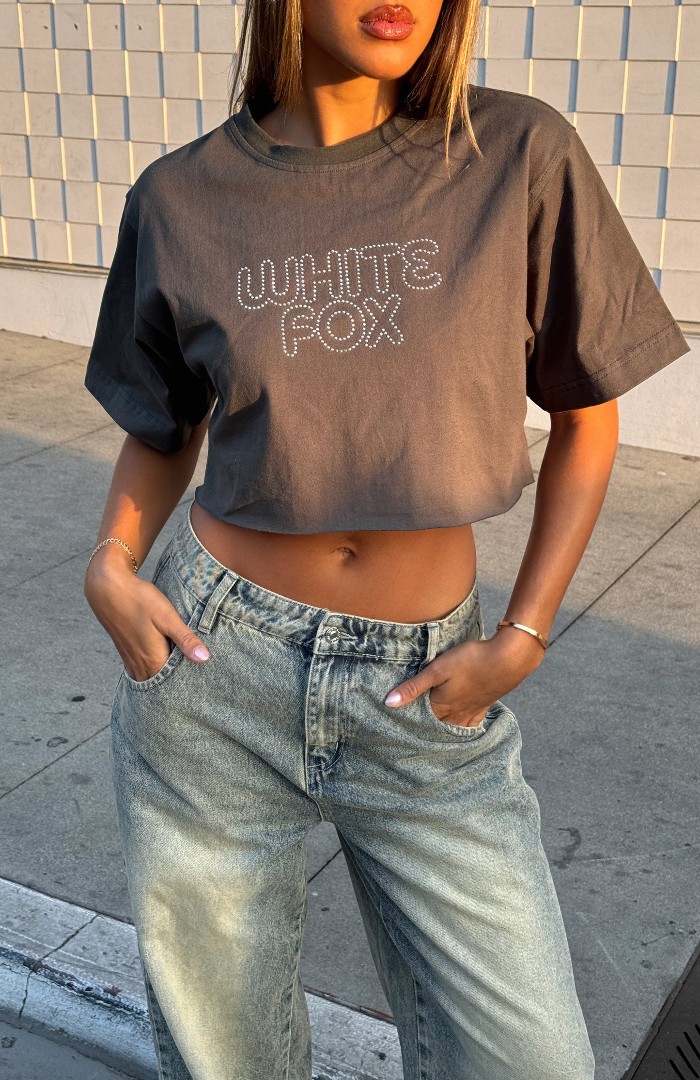 Driven By Desire Oversized Cropped Tee Charcoal