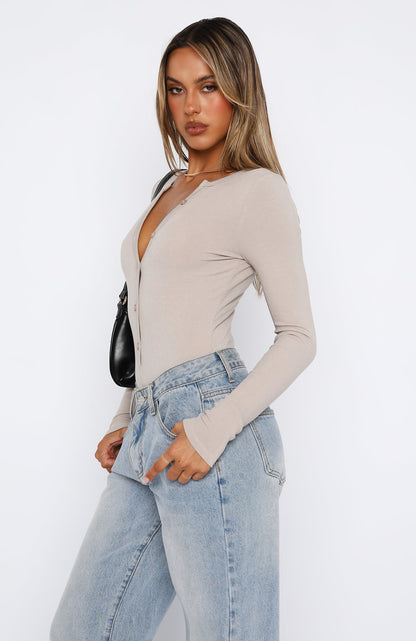 Never Be Tamed Long Sleeve Bodysuit Nude