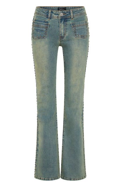 Blake Low Rise Studded Flare Jeans Brown Blue