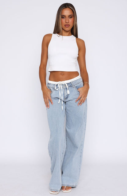 Daisy Mid Rise Wide Leg Jeans Light Blue