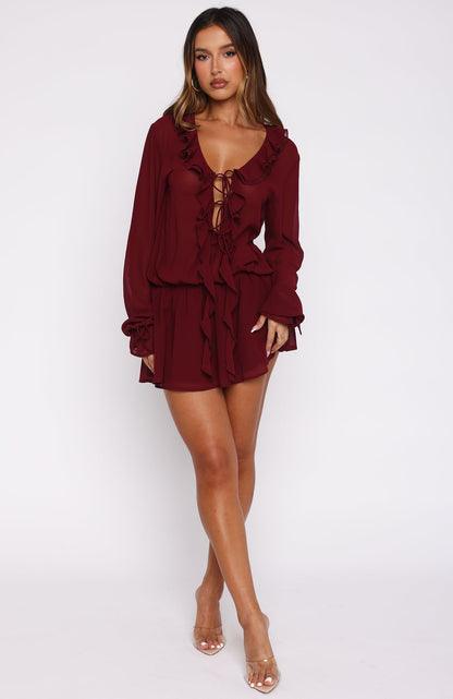 Eternal Energy Long Sleeve Mini Dress Burgundy