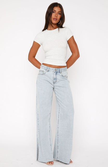 Summer Mid Rise Wide Leg Jeans Glacier Blue