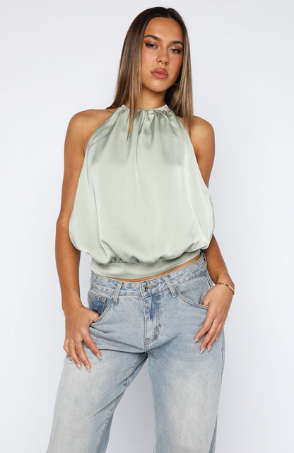 What Was I Thinking Halter Top Sage