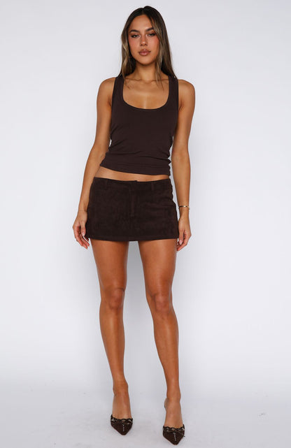 Silent Heartbeat Faux Suede Mini Skort Dark Chocolate