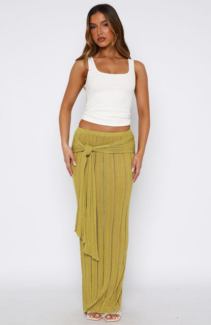Out At Sea Knit Maxi Skirt Chartreuse
