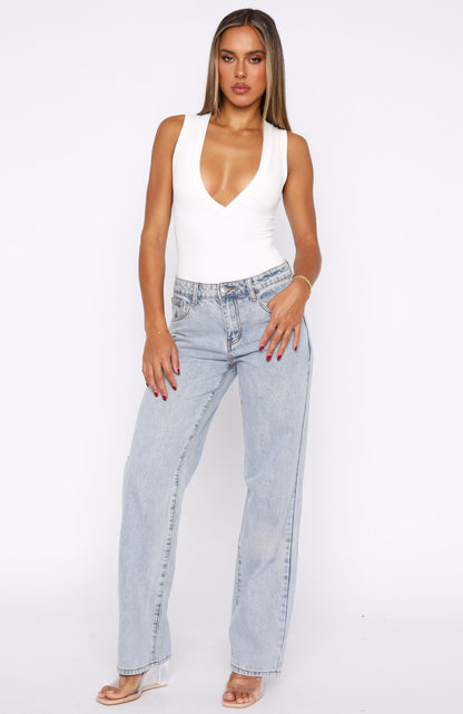 Zara Mid Rise Straight Leg Jeans Light Blue