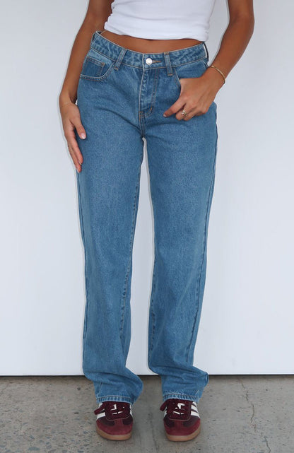 Zara Mid Rise Straight Leg Jeans Admiral Blue