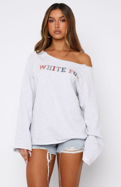 Live For Today Off Shoulder Sweater Grey Marle