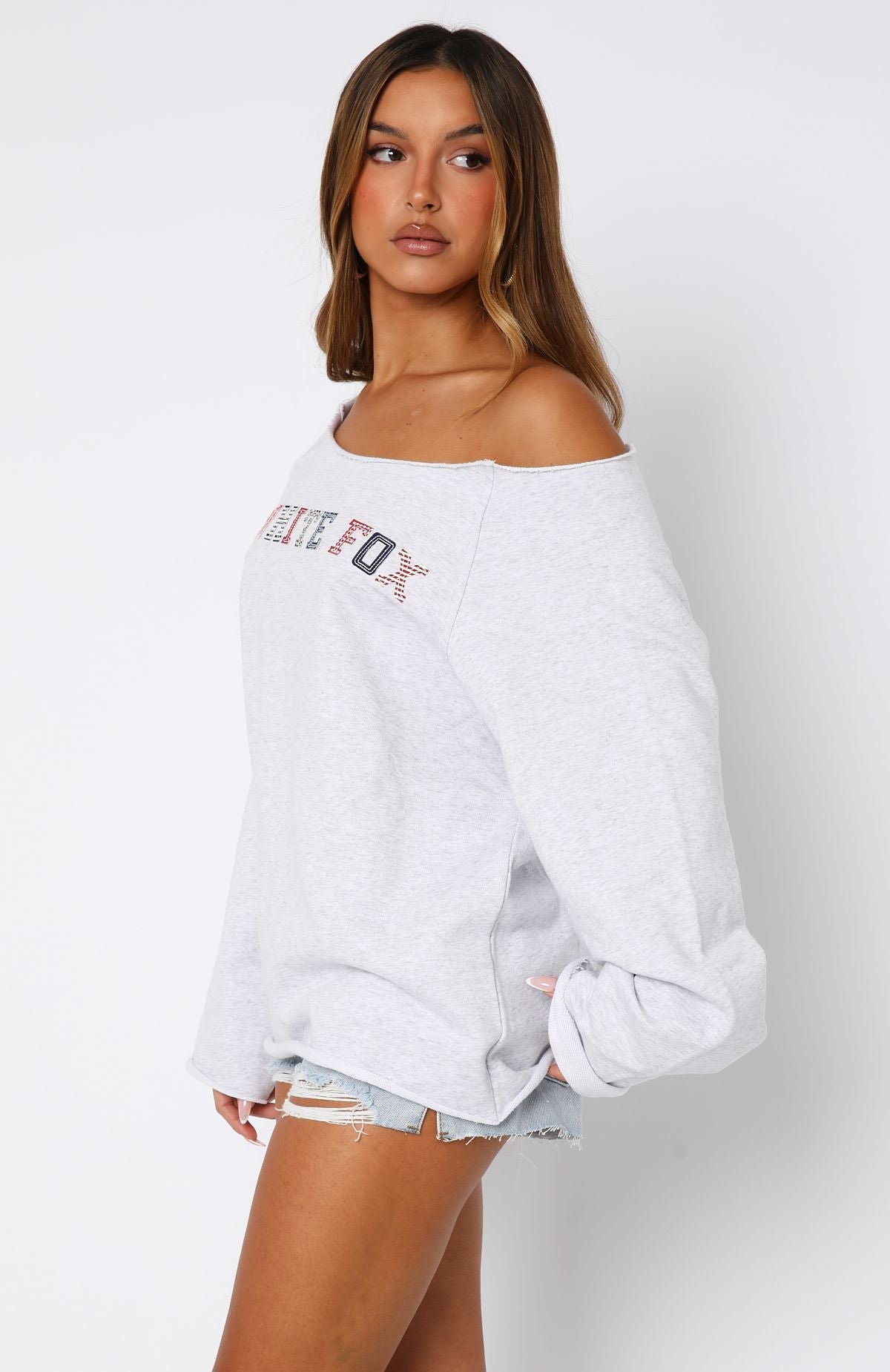 Live For Today Off Shoulder Sweater Grey Marle