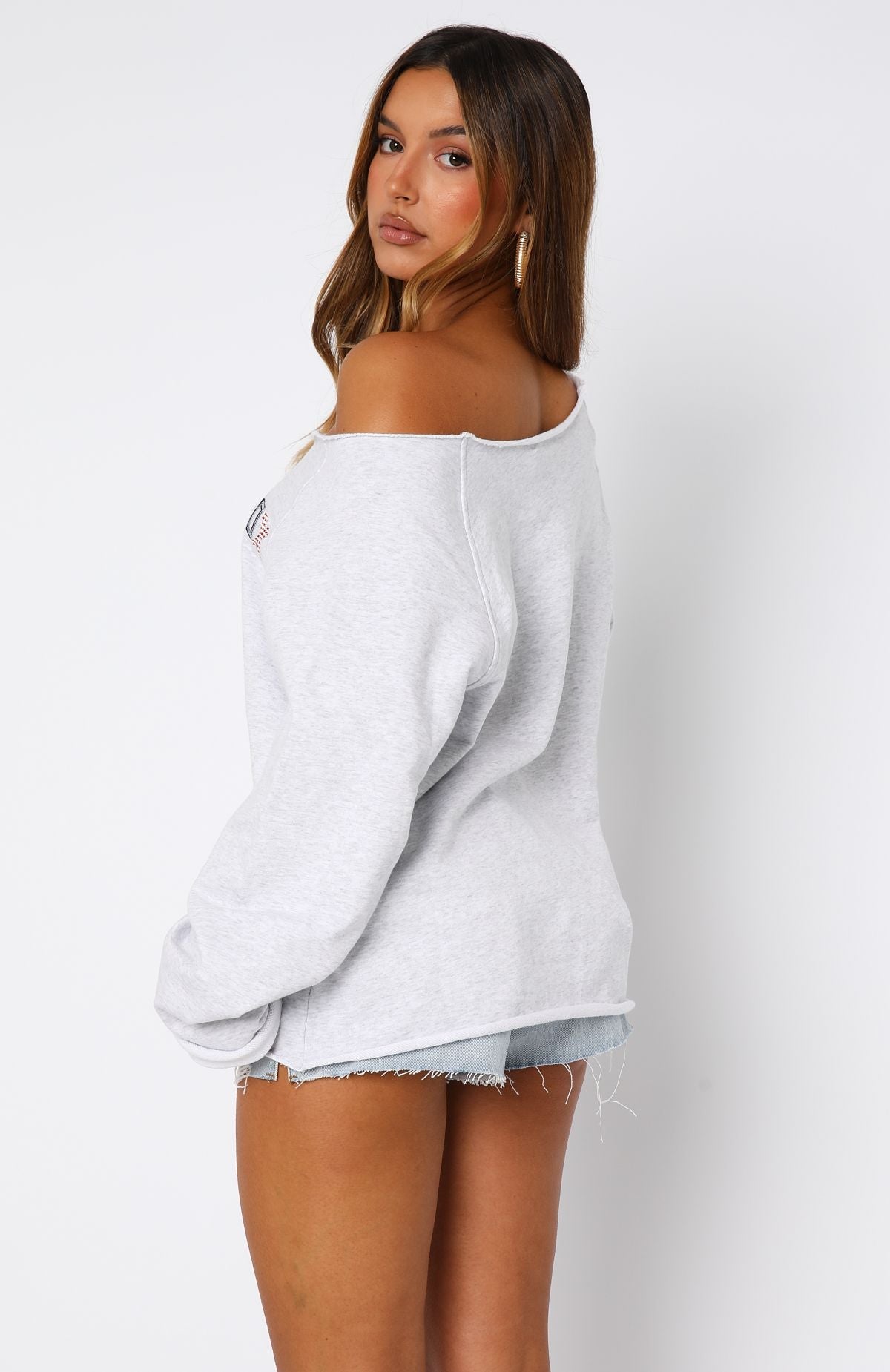 Live For Today Off Shoulder Sweater Grey Marle