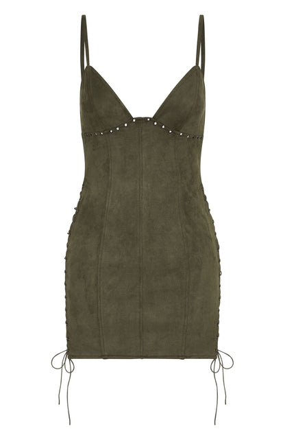 Bratty Faux Suede Mini Dress Cactus