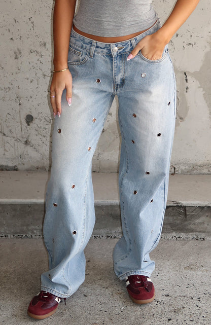 Athina Low Rise Wide Leg Jeans Light Blue