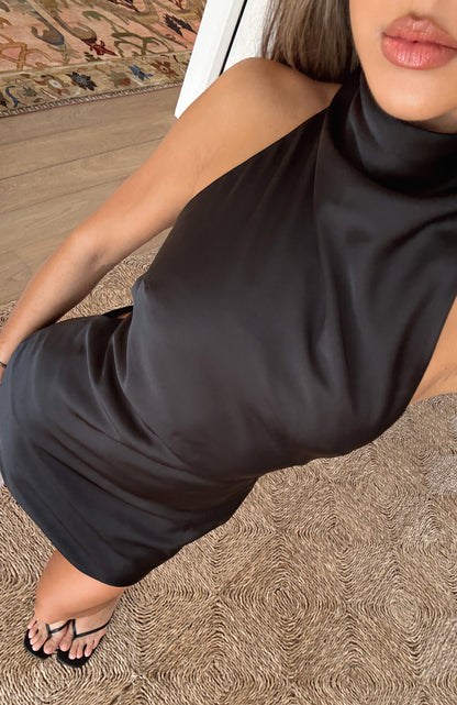 Just Small Talk Halter Mini Dress Black