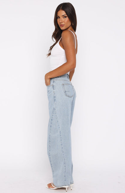 Kiara Mid Rise Barrel Leg Jeans Mid Blue