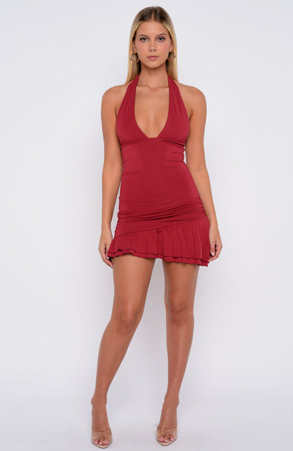 She's The Trend Halter Mini Dress Soft Mulberry