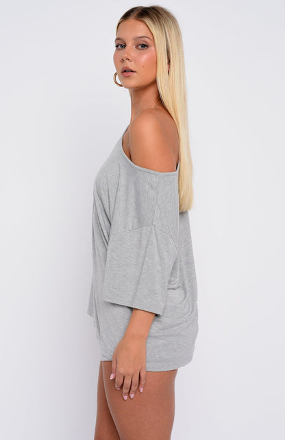 Slow Life Off Shoulder Oversized Pyjama Tee Grey Marle