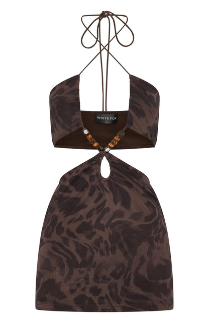 Snap Out Of It Printed Mesh Mini Dress Espresso